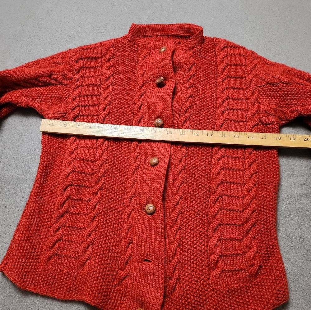 Hand Knit Cable Knit Wool Cardigan Sweater Cardigan Hand Knit Vtg - Picture 15 of 15